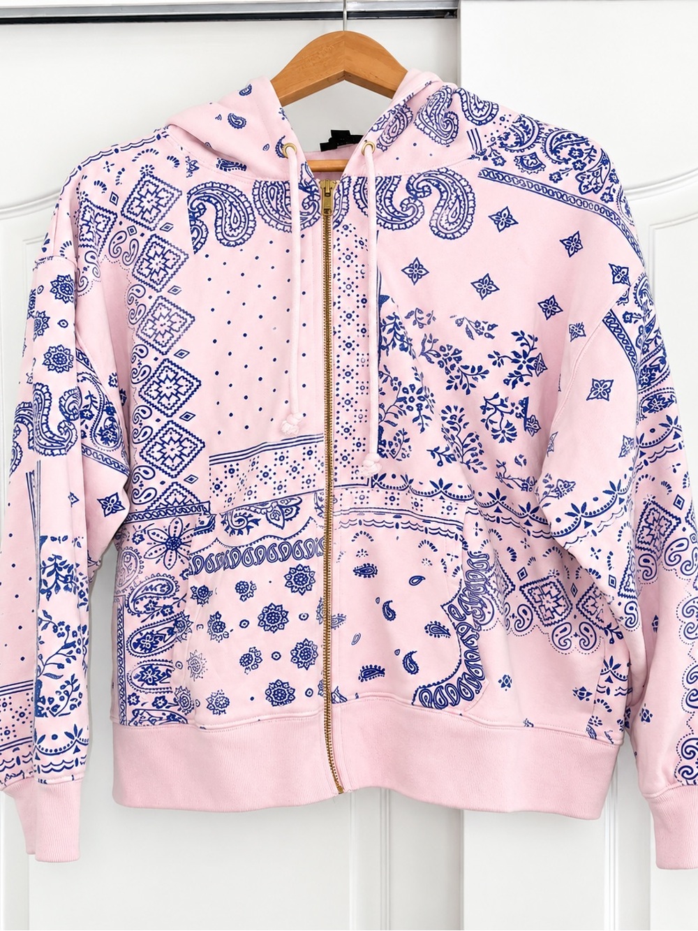 J.Crew Oversized Bandana Print Zip Hoodie Women’s M Blush Pink Boho
